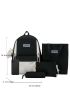 4pcs Two Tone Letter Patch Decor Functional Backpack Set