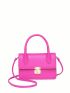 Mini Neon Pink Push Lock Flap Square Bag