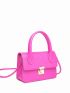 Mini Neon Pink Push Lock Flap Square Bag