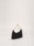 Quilted Detail Chain Hobo Bag