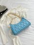 Neon Blue Geometric Quilted Chain Baguette Bag