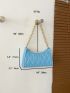 Neon Blue Geometric Quilted Chain Baguette Bag