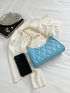 Neon Blue Geometric Quilted Chain Baguette Bag