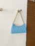 Neon Blue Geometric Quilted Chain Baguette Bag