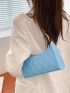 Neon Blue Geometric Quilted Chain Baguette Bag