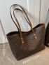 Geometric Pattern Contrast Binding Shoulder Tote Bag