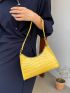 Neon Yellow Crocodile Embossed Baguette Bag