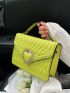 Neon Green Quilted Crown & Heart Decor Flap Square Bag