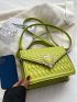 Neon Green Quilted Crown & Heart Decor Flap Square Bag