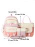 4pcs Color Block Letter Graphic Functional Backpack Set With Bag Charm