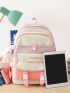 4pcs Color Block Letter Graphic Functional Backpack Set With Bag Charm