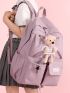 Letter Patch Decor Drawstring Front Functional Backpack With Bag Charm