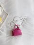 Mini Neon Pink Litchi Embossed Chain Dome Bag