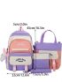 4pcs Colorblock Letter Patch Decor Functional Backpack Set With Bag Charm