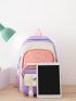 4pcs Colorblock Letter Patch Decor Functional Backpack Set With Bag Charm