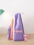 4pcs Colorblock Letter Patch Decor Functional Backpack Set With Bag Charm