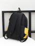 3pcs Colorblock Letter Patch Decor Functional Backpack Set