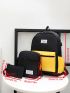 3pcs Colorblock Letter Patch Decor Functional Backpack Set