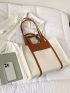 Two Tone Letter Embossed Canvas Shoulder Tote Bag