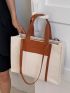 Two Tone Letter Embossed Canvas Shoulder Tote Bag