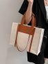 Two Tone Letter Embossed Canvas Shoulder Tote Bag