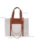 Two Tone Letter Embossed Canvas Shoulder Tote Bag