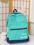 Neon Blue Letter Graphic Functional Backpack With Bag Charm