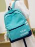 Neon Blue Letter Graphic Functional Backpack With Bag Charm