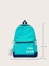 Neon Blue Letter Graphic Functional Backpack With Bag Charm