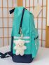 Neon Blue Letter Graphic Functional Backpack With Bag Charm