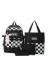 4pcs Checkered & Letter Graphic Functional Backpack Set With Bag Charm