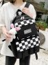 4pcs Checkered & Letter Graphic Functional Backpack Set With Bag Charm