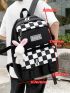 4pcs Checkered & Letter Graphic Functional Backpack Set With Bag Charm