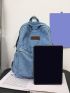 Letter Patch Decor Classic Backpack Medium Denim