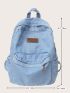 Letter Patch Decor Classic Backpack Medium Denim