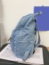 Letter Patch Decor Classic Backpack Medium Denim