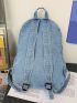 Letter Patch Decor Classic Backpack Medium Denim