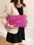 Neon-Pink Litchi Embossed Tassel Decor Square Bag