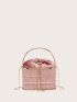 Mini Velvet Faux Pearl Decor Bucket Bag