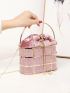 Mini Velvet Faux Pearl Decor Bucket Bag