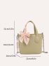 Lychee Embossed Chain Bucket Bag With Bow Charm