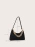 Felt Crocodile Embossed Chain Baguette Bag