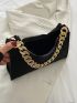 Felt Crocodile Embossed Chain Baguette Bag