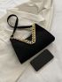 Felt Crocodile Embossed Chain Baguette Bag