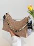 Twilly Scarf Decor Quilted Chain Baguette Bag