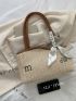 Letter Embroidered Twilly Scarf Decor Contrast Binding Straw Bag