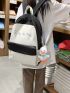 Two Tone Letter Graphic Functional Backpack With Cartoon Bag Charm