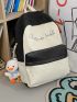 Two Tone Letter Graphic Functional Backpack With Cartoon Bag Charm