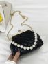 Mini Quilted Faux Pearl Decor Kiss Lock Chain Crossbody Bag