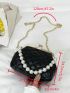 Mini Quilted Faux Pearl Decor Kiss Lock Chain Crossbody Bag